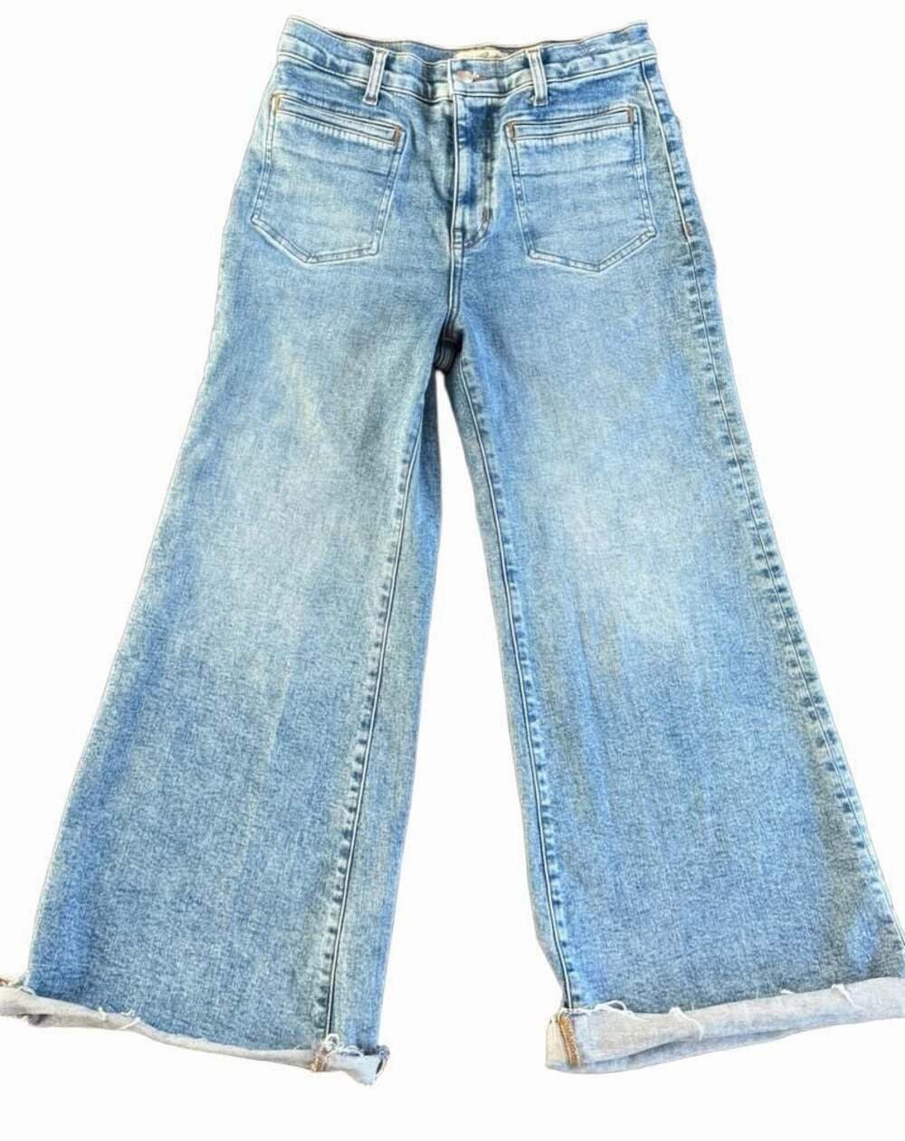 Made-well Flared Wide-Leg Jeans Size 28 Light Wash Denim Patch Pockets